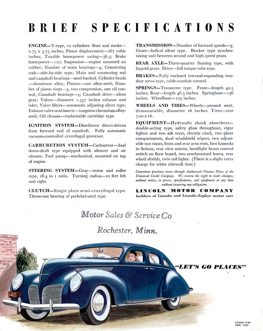 1938 Lincoln Zephyr Brochure